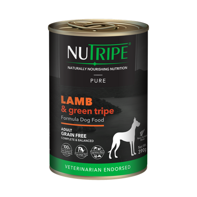 Nutripe Pure Lamb & Green Tripe Adult Dog Canned Food 95g & 390g