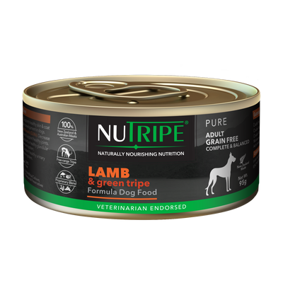 Nutripe Pure Lamb & Green Tripe Adult Dog Canned Food 95g & 390g
