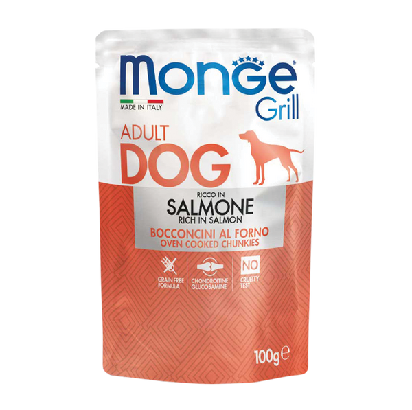 Monge Grill Pouch Salmon Chunkies Adult Wet Dog Food 100g