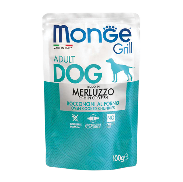 Monge Grill Pouch Cod Fish Chunkies Adult Wet Dog Food 100g