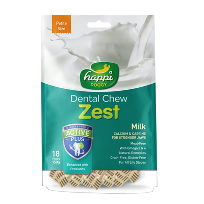 [As Low As $6.65 Each] Happi Doggy Zest Petite Milk Dental Chew 150g (2.5 Inch)