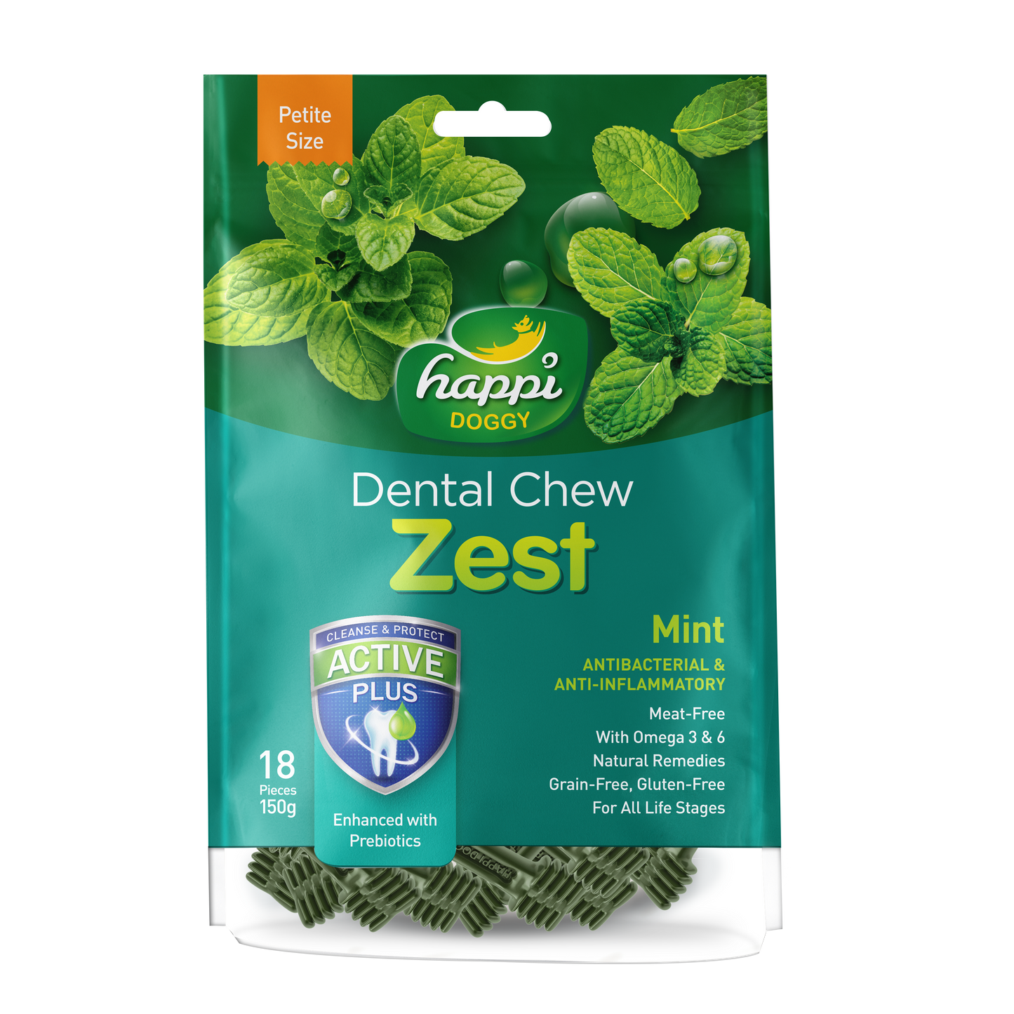 [As Low As $6.65 Each] Happi Doggy Zest Petite Mint Dental Chew 150g (2.5 Inch)