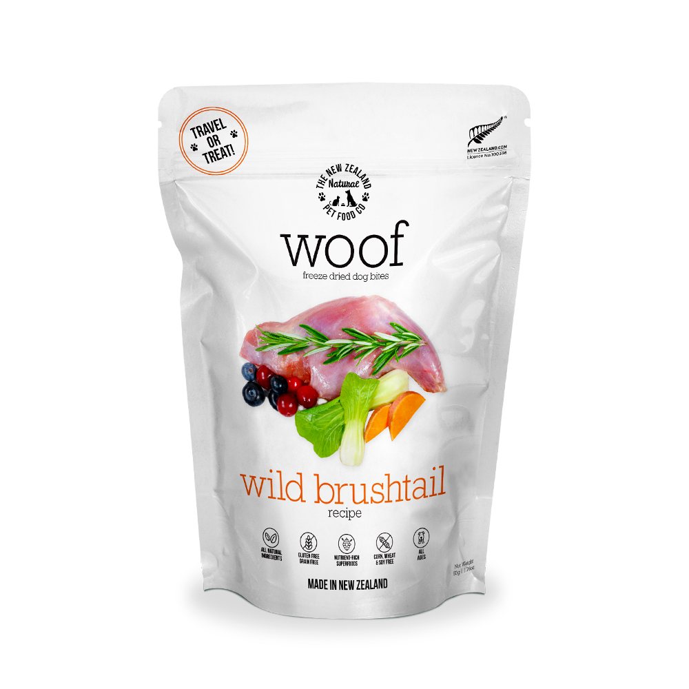 WOOF Freeze Dried Raw Wild Brushtail Dog Treats 50g