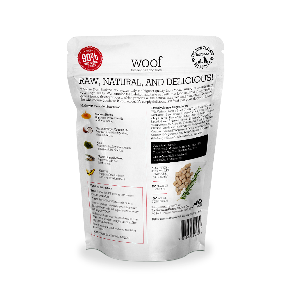 WOOF Freeze Dried Raw Wild Venison Dog Treats 50g