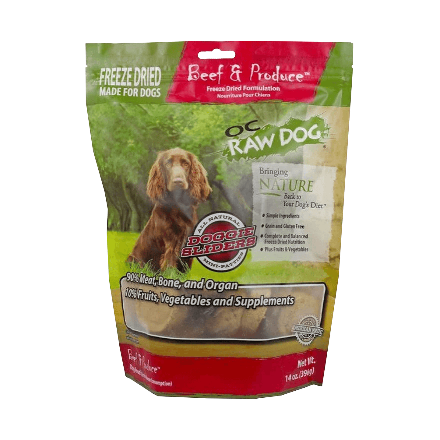 OC Raw Dog Beef & Produce Sliders Freeze Dried Dog Food 14oz