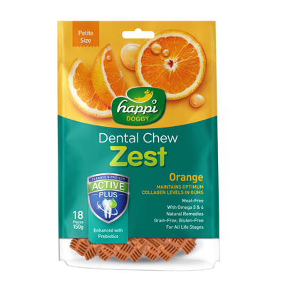 [As Low As $6.65 Each] Happi Doggy Zest Petite Orange Dental Chew 150g (2.5 Inch)