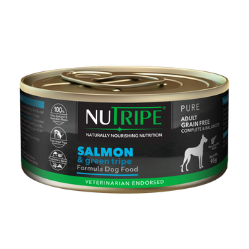Nutripe Pure Salmon & Green Tripe Adult Dog Canned Food 95g & 390g