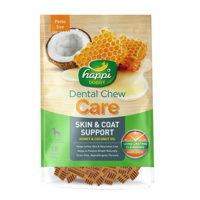 [As Low As $7.65 Each] Happi Doggy Care Honey & Coconut Oil Skin & Coat Support Dental Chew 150g (2 Sizes)