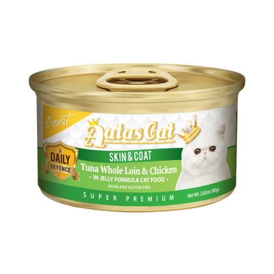 Aatas Cat Finest Daily Defence Skin & Coat Tuna Whole Loin & Chicken in Jelly Formula  Cat Food 80g