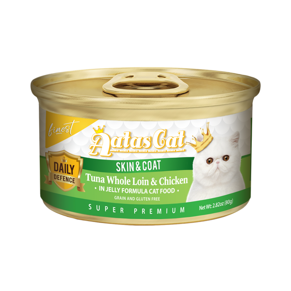 Aatas Cat Finest Daily Defence Skin & Coat Tuna Whole Loin & Chicken in Jelly Formula Cat Food 80g
