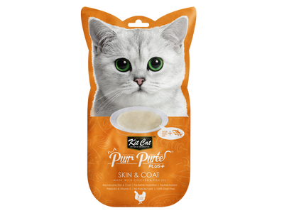 [As Low As $3.30 Each] Kit Cat Purr Puree Plus+ Chicken & Fish Oil (Skin & Coat) Cat Treat 60g