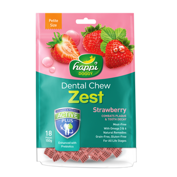 Happi Doggy Dental Chew Zest Petite Strawberry (2.5 Inch)