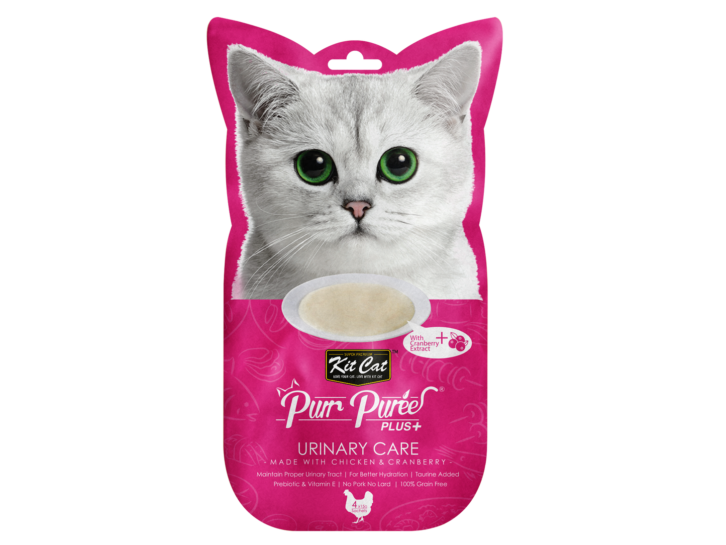 [As Low As $3.30 Each] Kit Cat Purr Puree Plus+ Chicken & Cranberry (Urinary Care) Cat Treat 60g