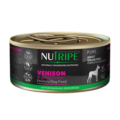Nutripe Pure Venison & Green Tripe Adult Dog Canned Food 95g & 390g