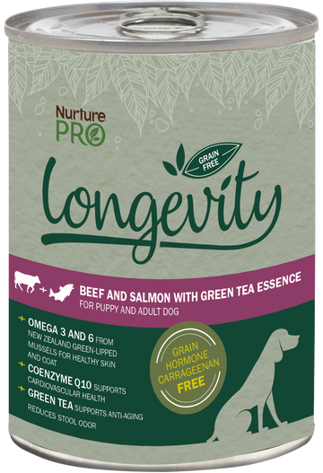Nurture Pro Longevity Grain Free Beef and Salmon with Green Tea Essence Canned Dog Food 375g